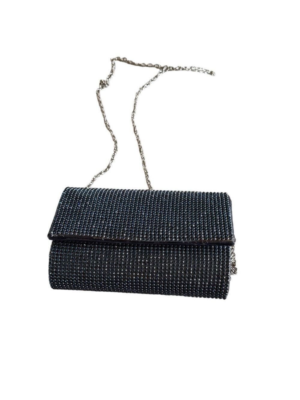 Lulu Townsend Blue Rhinestone Clutch Silver Chain Evening Bag 6.5x5
